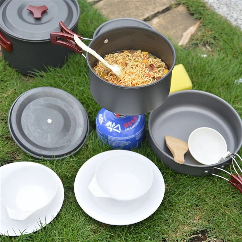 Factory Aluminum Pot Camping Frying Pan Outdoor 14-PCS Cookset Ultralight Stove Top for Family Travel