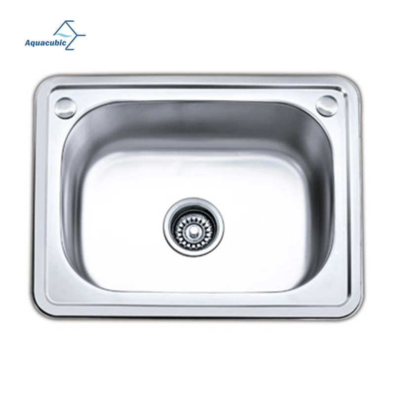 Aquacubic 21.6 Inch Kitchen Fixtures Rectangular Single Bowl Pressed Drawn 201 Stainless Steel Kitchen Sink Camping Sink Drawn Sink