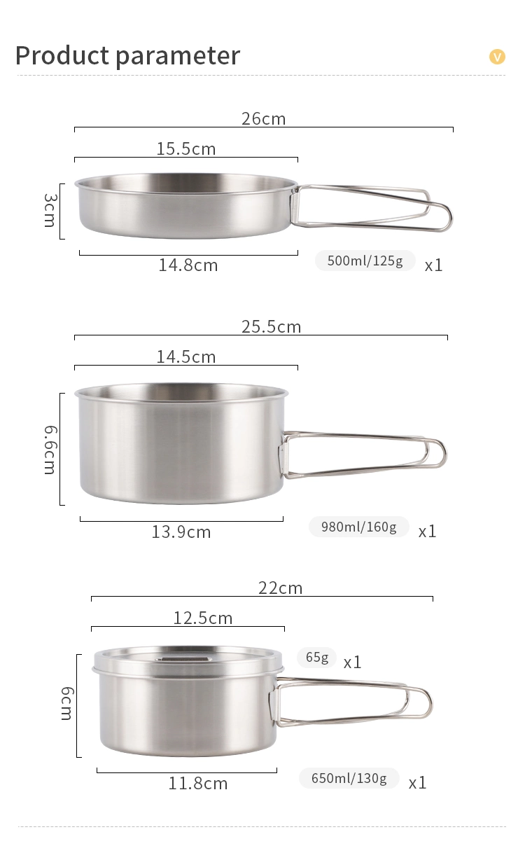 Wholesale 4PCS Portable Cooking Pan Dinnerware Outdoor Camping Biodegradable Anti-Scalding Food Grade Stainless Steel Cookware
