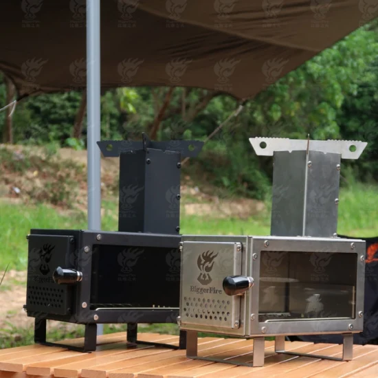 Mini poêle à bois léger avec cheminée en acier inoxydable et en acier au carbone Réchaud de camping Bl23305